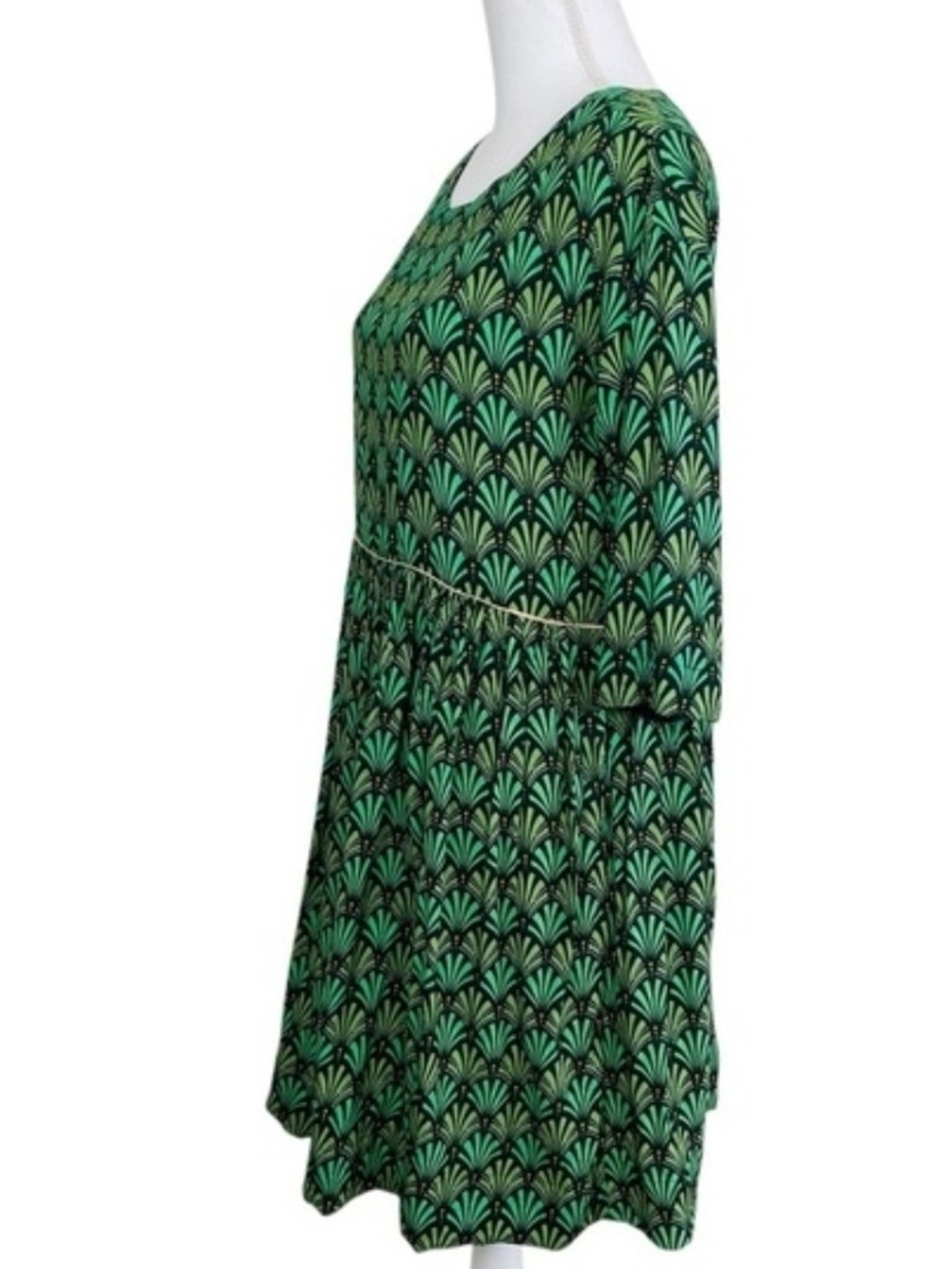 Anthropologie Green Patterned Three-Quarter Sleeve A-Line Dress - Picture 5 of 9